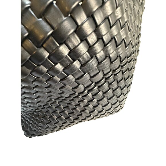 Handwoven Black Tote Bag With Faux Leather Pouch Insert Large Capacity Durable & - Picture 5 of 6